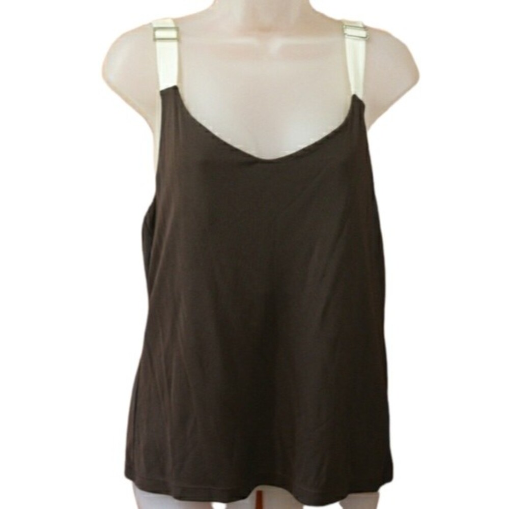 Lauren Ralph Lauren Brown & White Tank Top Buckle Detail LG Y2K NWT